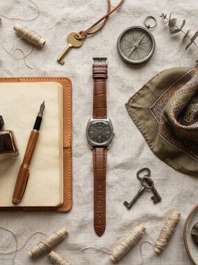 Allwyn Silver and Brown Leather Watch